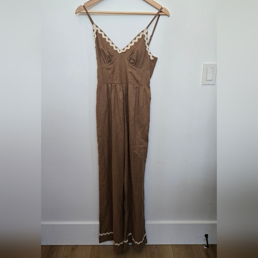 NEW Japna Tan Jumpsuit with White Accents